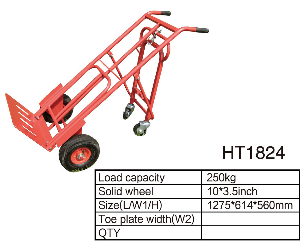 HT-1824 Heavy Duty Steel Folding Hand Truck Dolley Hand Cart Trolley with Load Capacity 250kg 10x3.5 inch Pneumatic Wheel