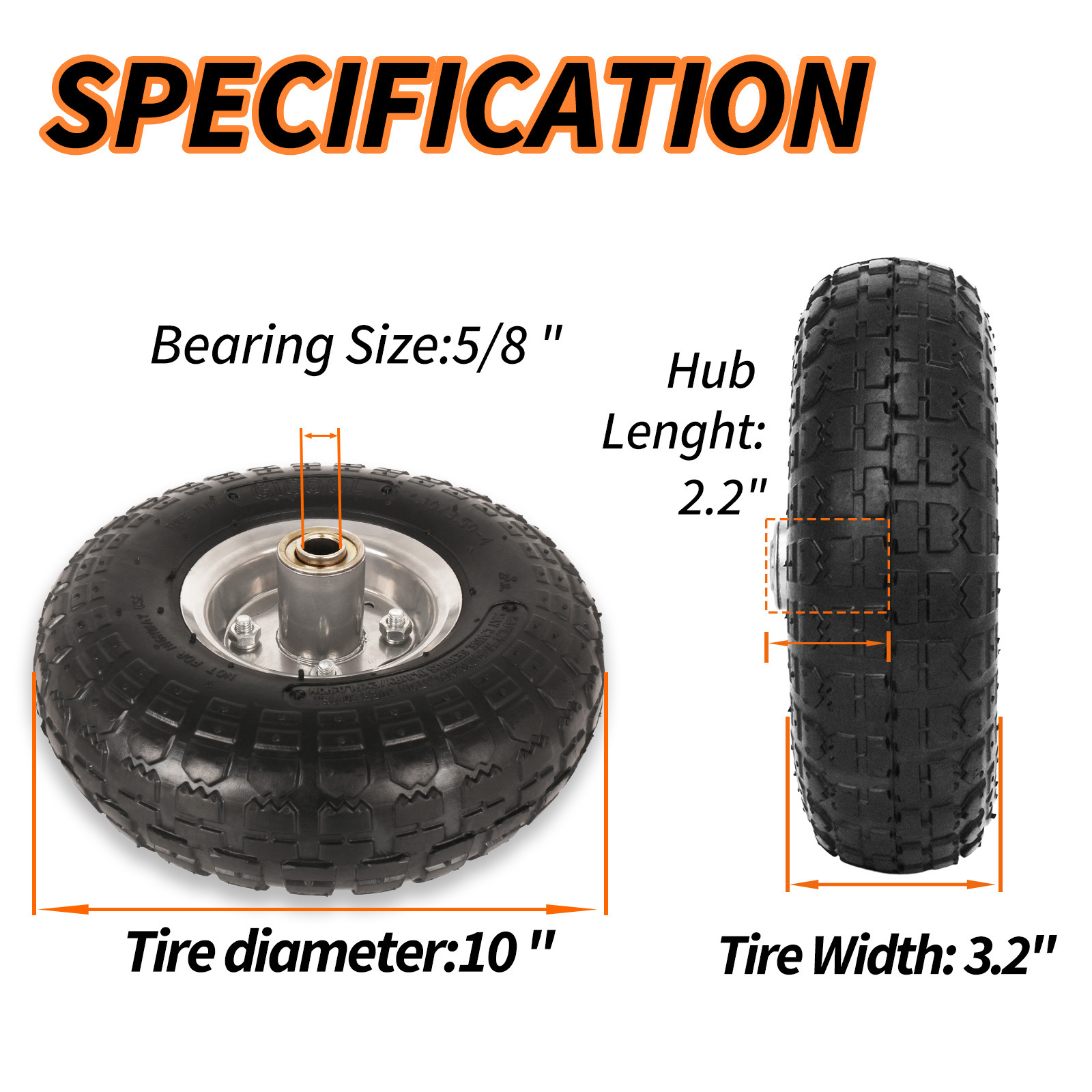 10 inch 4.10/3.50-4 Pneumatic Rubber Tire Wheel for Hand Truck Trolley Dolly Garden Wagon Cart Wheel Replacement