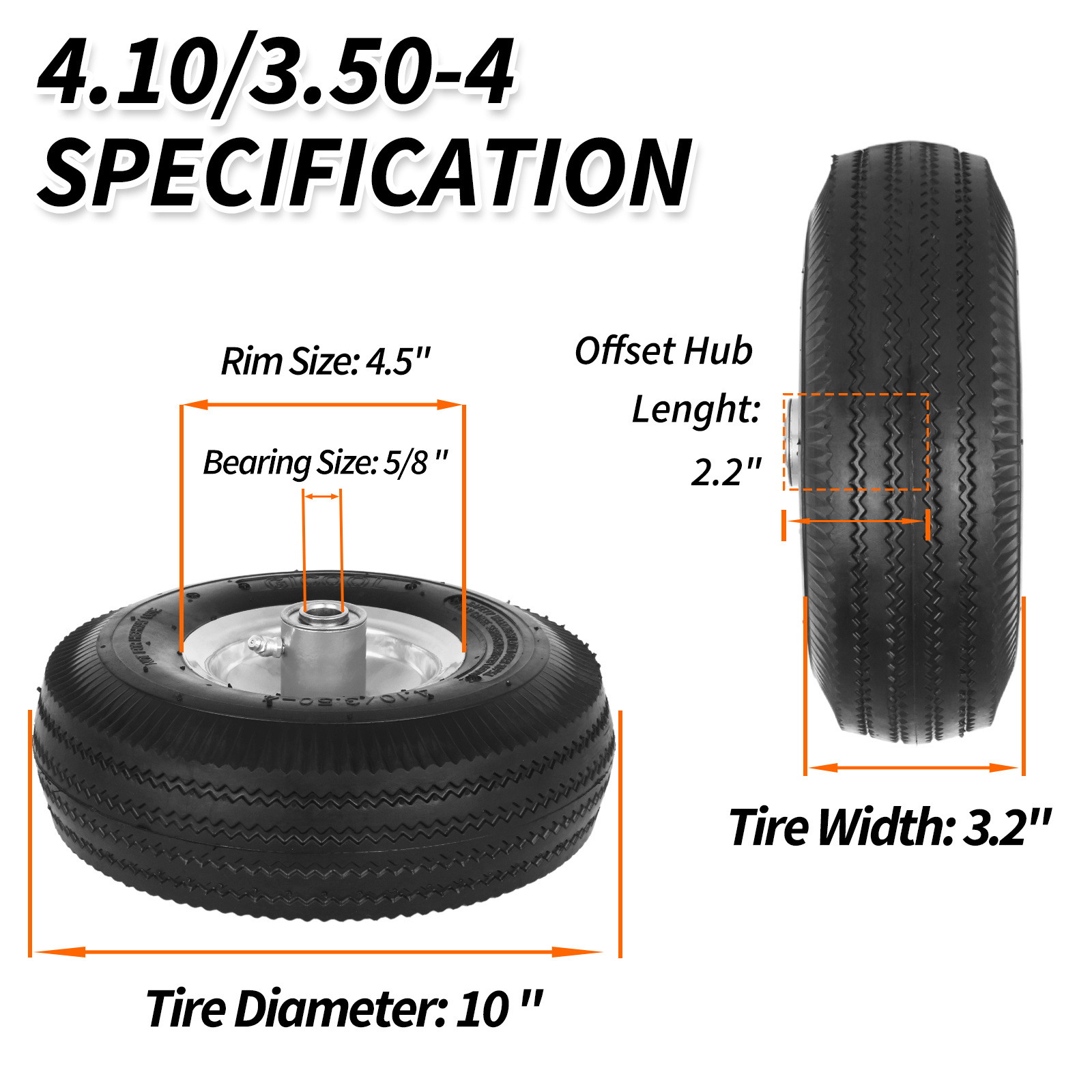 10 inch 4.10/3.50-4 Pneumatic Rubber Garden Cart Replacement Tire and Wheel for Hand Truck Trolley Dolly Garden Wagon