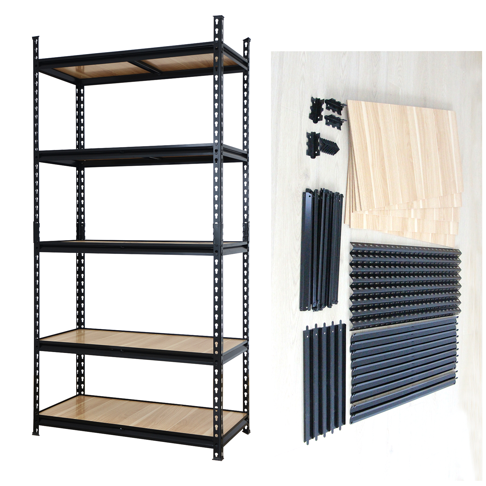 Adjustable 5 layer Warehouse storage shelving, Garage Industrial Boltless Metal Rack Shelves