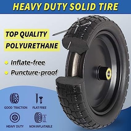 13-Inch Flat-free Solid Tire and Wheel Replacement 4.00-6, with 5/8