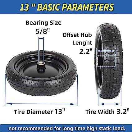 13-Inch Flat-free Solid Tire and Wheel Replacement 4.00-6, with 5/8