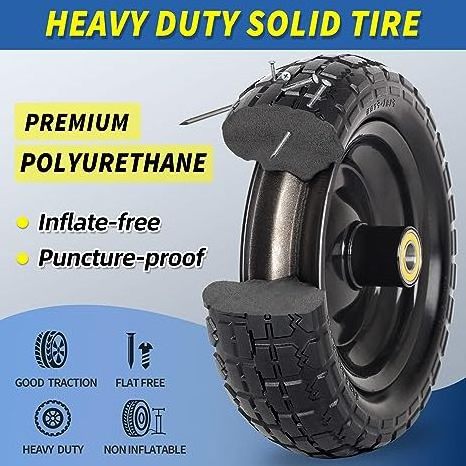 10-Inch Flat-free Solid Tire and Wheel Replacement 4.10/3.50-4, with 5/8