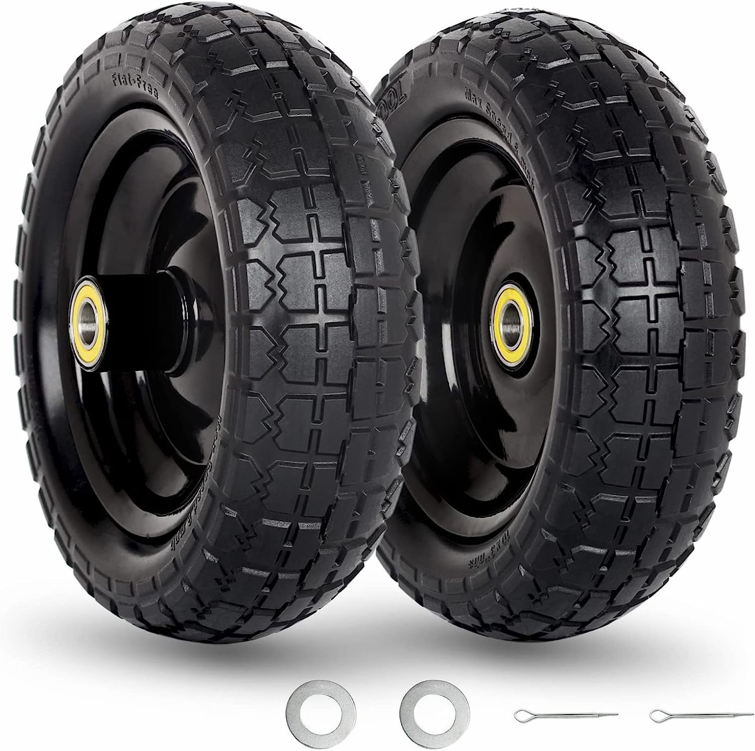 10-Inch Flat-free Solid Tire and Wheel Replacement 4.10/3.50-4, with 5/8