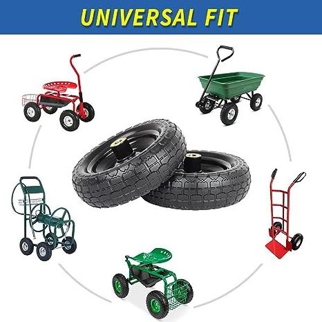 10-Inch Cart Tire, Flat-free Solid Tire for Hand Truck Garden Wagon Trolley Dolly Lawn Mover Go Kart Wheel Replacement