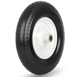 4.80/4.00-8" Wheelbarrow Tire, 16" Flat-Free Solid PU Foam Tire and Wheel, with 3-6" Centered Hub, 5/8" & 3/4" Bearing