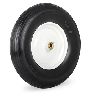 14.5 Inch 3.50-8 PU Foam Flat-free Solid Tire and Wheel, with 5/8" Axle Bore Hole, 3"-6" Centered Hub for Wheelbarrow, Go Kart