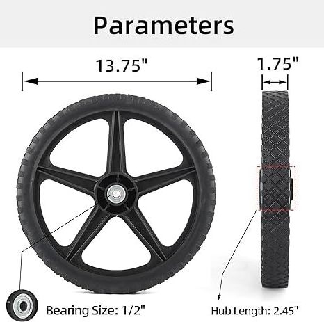 14 x 1.75'' Rubber Tire and Spoked Plastic Wheel for Lawn mower Trolley Dolly Wheel Replacement