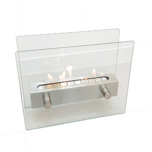 ,Metal Glass Materials  Indoor Outdoor Garden Home Camping Glass Table Top Burner Fire Bio Ethanol Fireplace