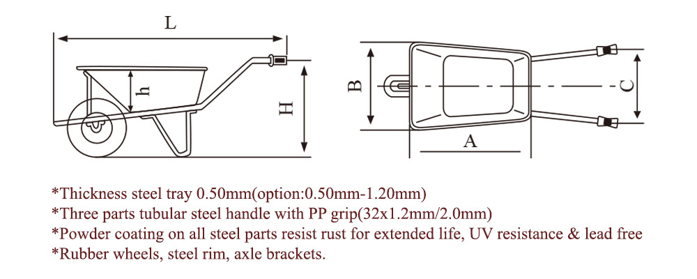 Wheelbarrow Heavy Duty, Carretilla, Wheel Barrow, Metal Wheelbarrows for Construction, Industrial, Garden