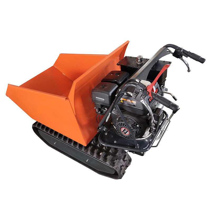 Hydraulic Crawler Tracked Gasoline Engine Wheel Barrow Small Mini Dumper with Snow Blade or Wood Transport Frame