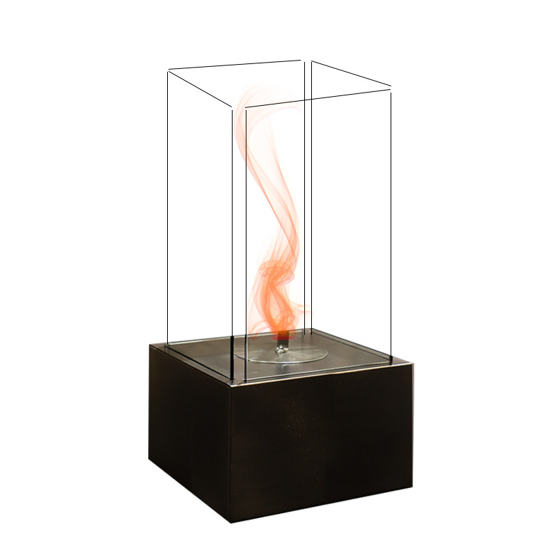 Ethanol Ventless Fireplace for Indoor Patio Party Garden Metal Glass Square Tabletop Bio Ethanol Fireplace