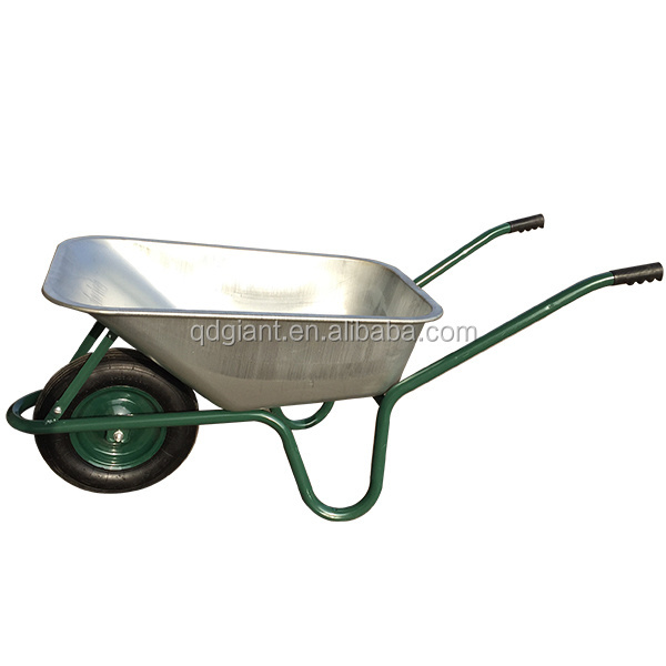 WB6414T Garden Galvanized Wheelbarrow, Wheel Barrow for Construction Building, with Steel Framed, 4.00-8 Pneumatic Wheel