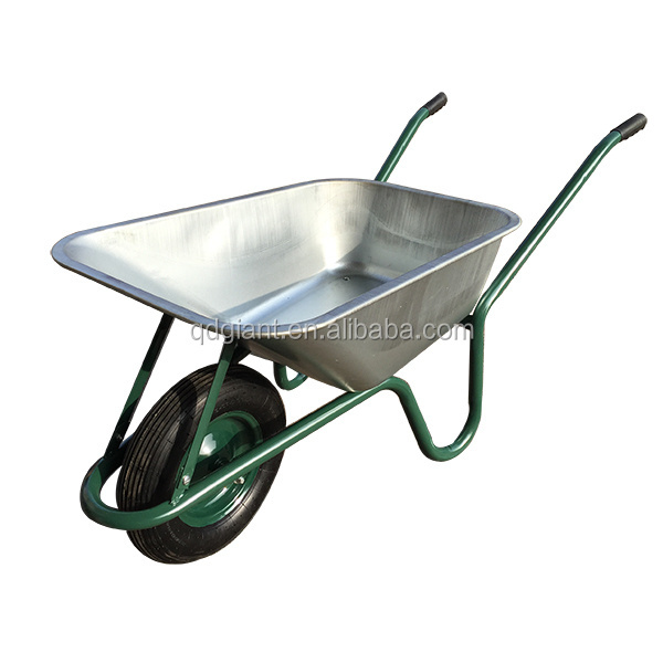 WB6414T Garden Galvanized Wheelbarrow, Wheel Barrow for Construction Building, with Steel Framed, 4.00-8 Pneumatic Wheel