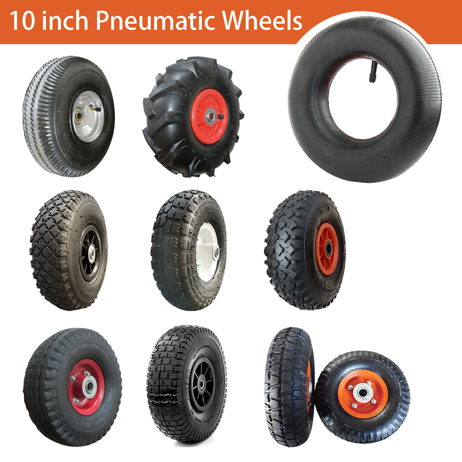 10 inch 4.10/3.50-4 Pneumatic Wheel, 3.50-4 Wheelbarrow Tire and Wheel, for Hand Truck Trolley Garden Cart