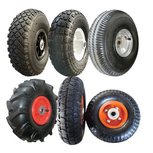 10 inch 4.10/3.50-4 Pneumatic Wheel, 3.50-4 Wheelbarrow Tire and Wheel, for Hand Truck Trolley Garden Cart