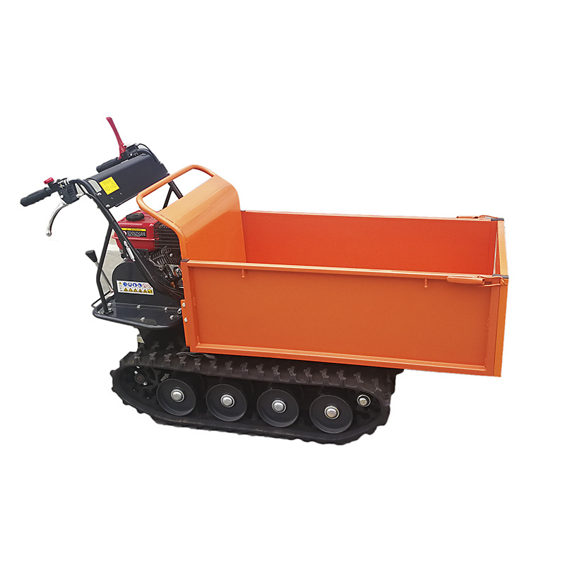 Hydraulic Crawler Tracked Gasoline Engine Wheel Barrow Small Mini Dumper with Snow Blade or Wood Transport Frame