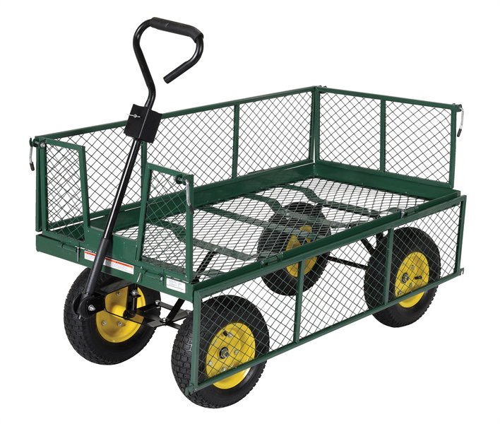 Heavy Duty 700kg Capacity Folding Steel Utility Wagon 4 wheels Mesh Garden Tool Trolley Cart