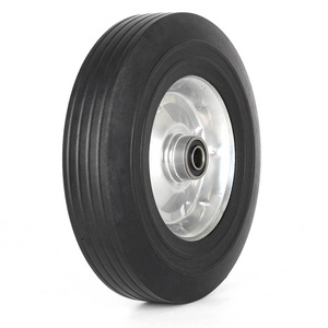 10" x 2.5" Flat Free Solid Rubber Tire with 5/8" Axle Bore Hole, 2 1/4" Offset Hub, Replacement 4.10/3.50-4" for Wheelbarrow