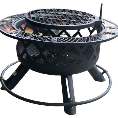 Spark Screen Wood Burning Pits Round Fire Pit Outdoor Portable Firepit for Outside Patio Campfire Bonfire Grill