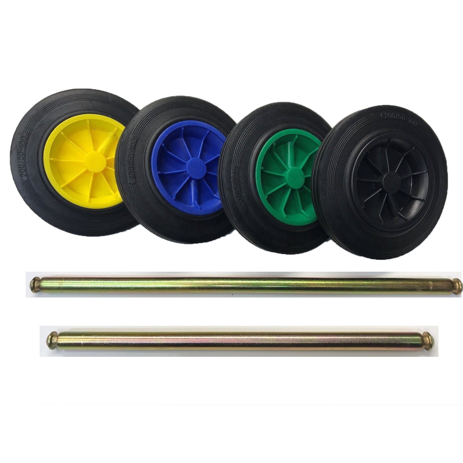 COLOURED REPLACEMENT WHEELIE BIN WHEEL / WHEELS 200/50-100 / WHEELIE BIN AXLE