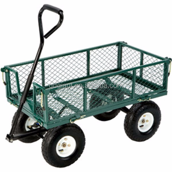 Heavy Duty 700kg Capacity Folding Steel Utility Wagon 4 wheels Mesh Garden Tool Trolley Cart