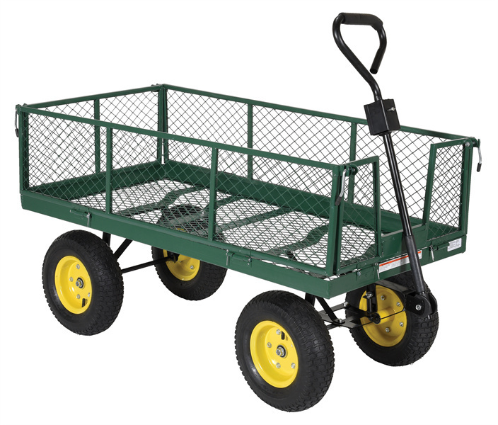 Heavy Duty 700kg Capacity Folding Steel Utility Wagon 4 wheels Mesh Garden Tool Trolley Cart