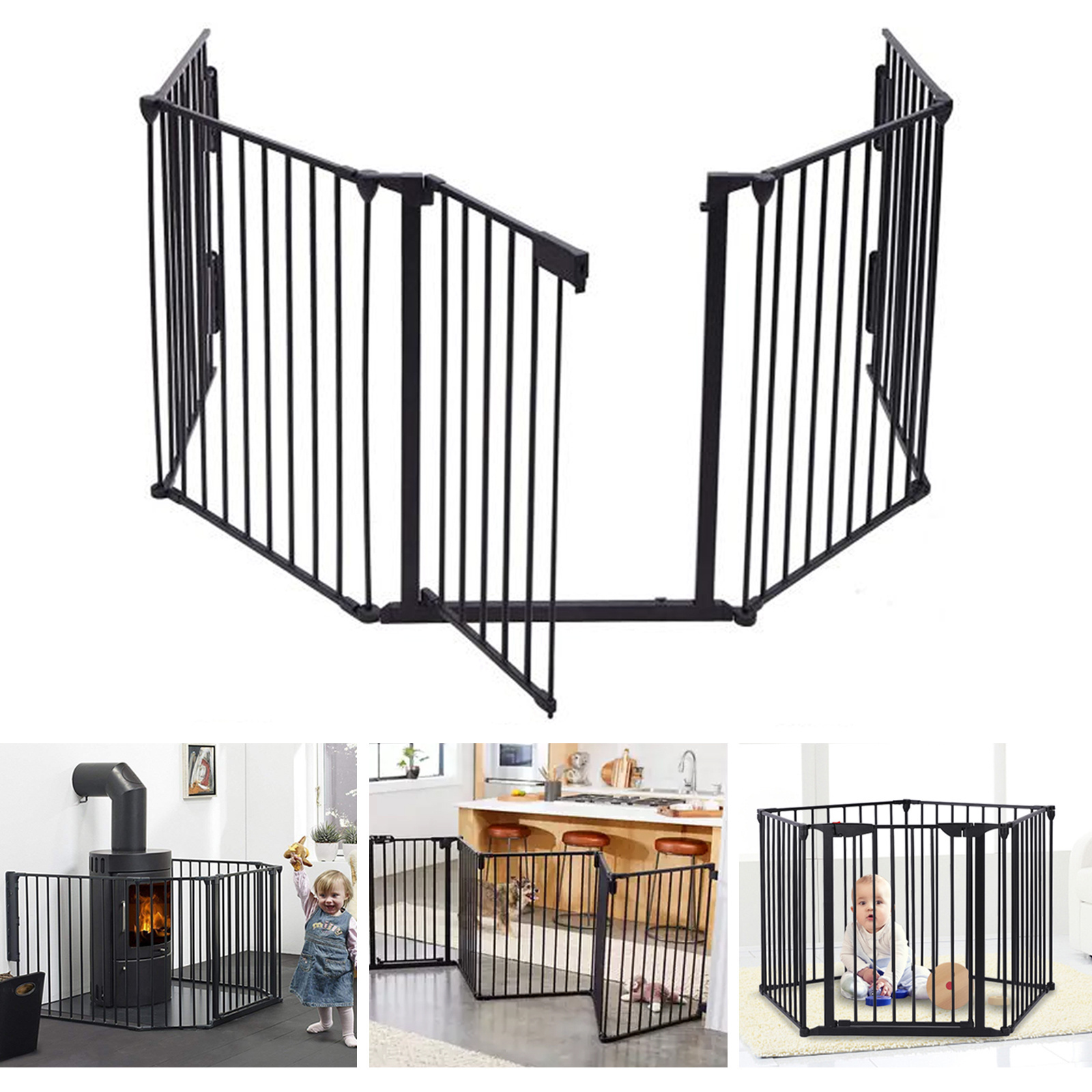 5 Panels Fireplace Protective Fence Portable Baby Playpen Fence Gates Fireplace Dog Pet Baby Safety Fence