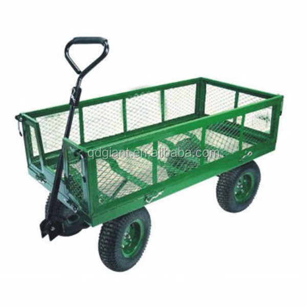 Heavy Duty 700kg Capacity Folding Steel Utility Wagon 4 wheels Mesh Garden Tool Trolley Cart