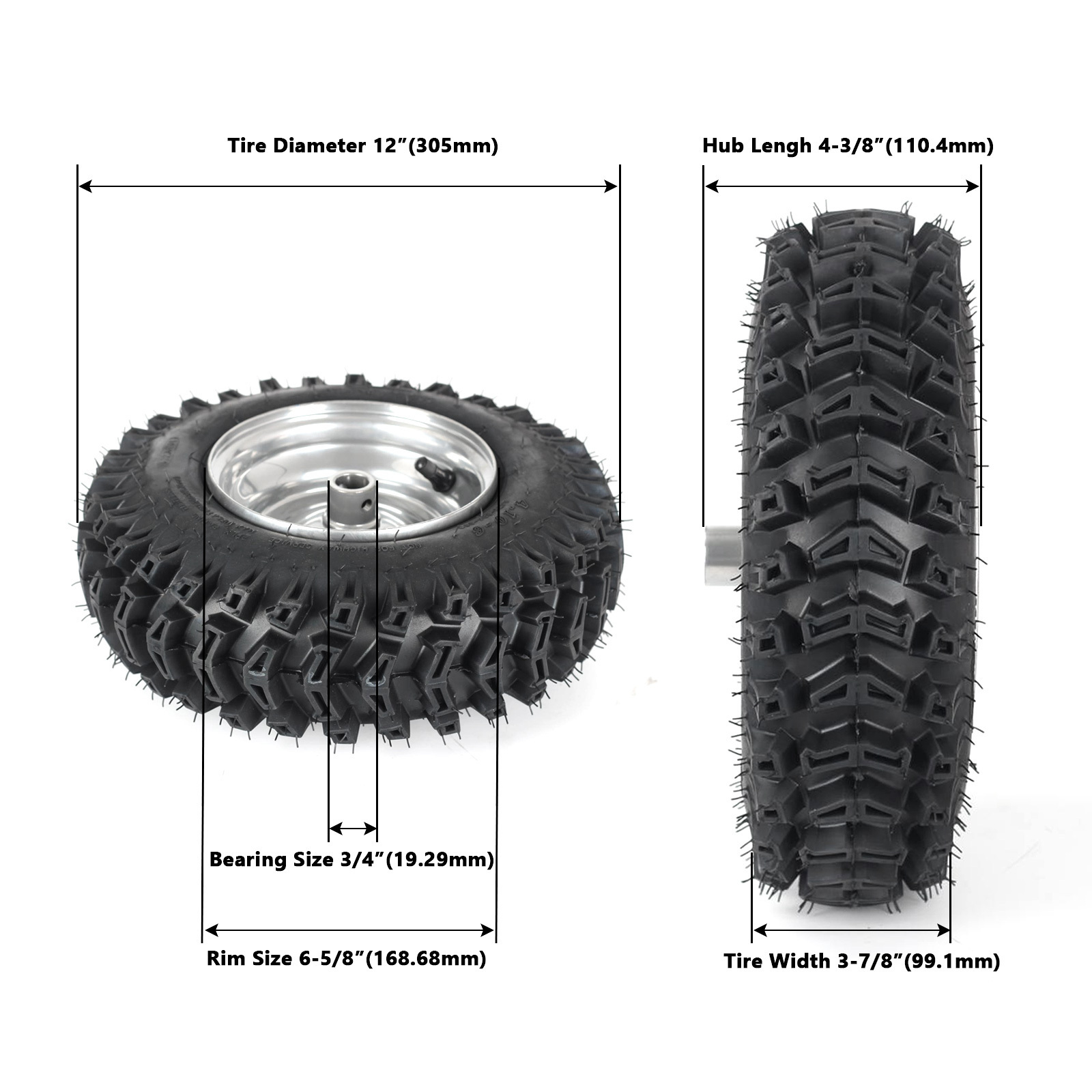 4.10-6 Tubeless Tire, Snow Plow Implement Thrower Tyre, Snow Blower Tires with Wheel Rims