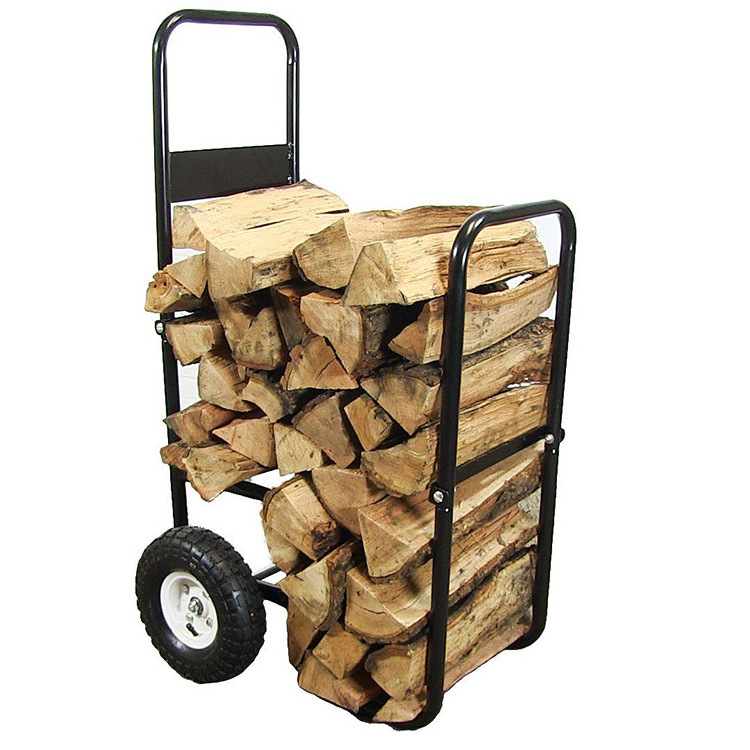 Two Wheels Metal Fireplace tools Carrior Firewood Storage Rack Firewood Log Holder Log Cart