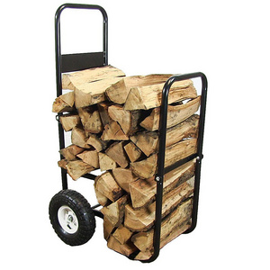 Two Wheels Metal Fireplace tools Carrior Firewood Storage Rack Firewood Log Holder Log Cart