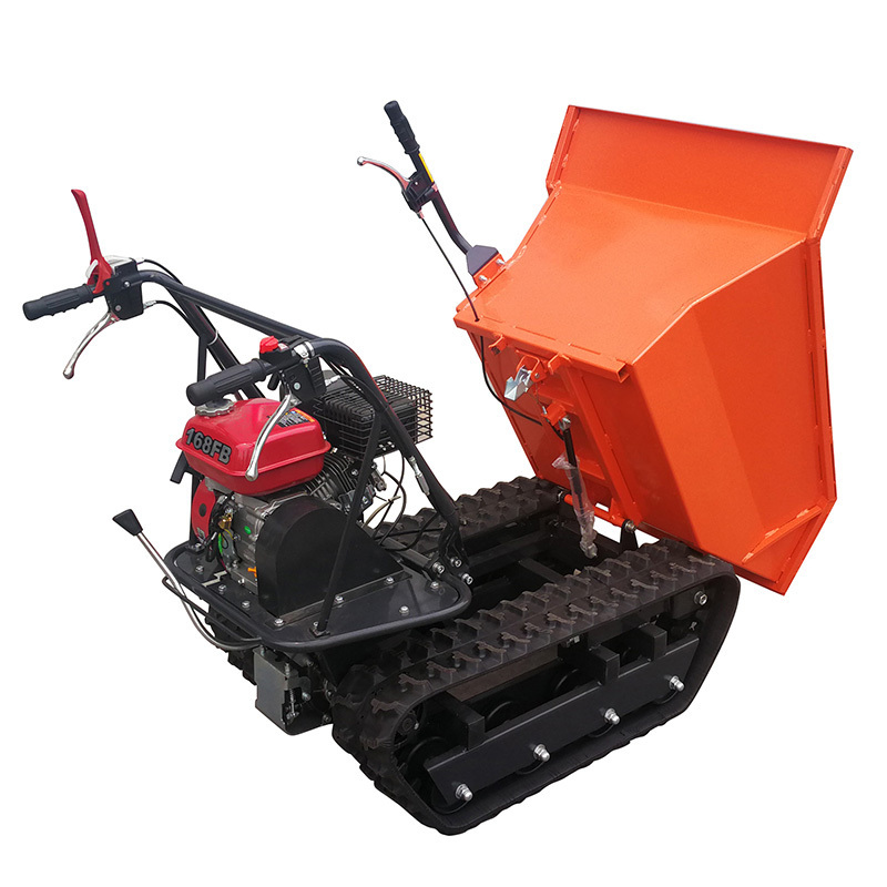 Hydraulic Crawler Tracked Gasoline Engine Wheel Barrow Small Mini Dumper with Snow Blade or Wood Transport Frame