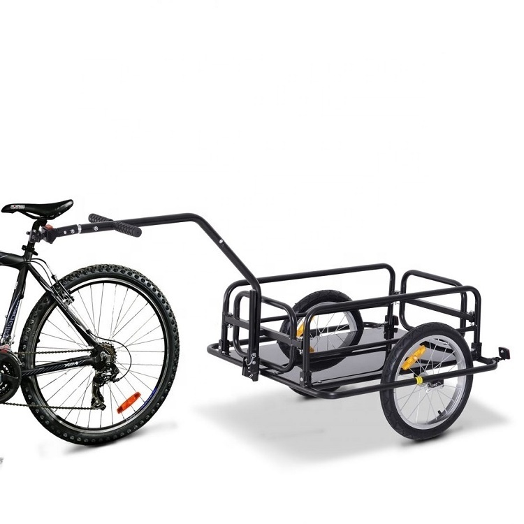 Folding Bicycle Cargo Trailer Foldable Drawbar Collapsible Sides Detachable Front and Back Gates Bike Trailer Wagon