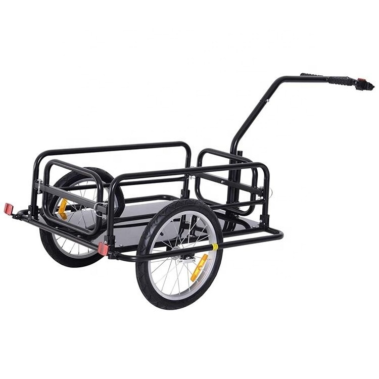 Folding Bicycle Cargo Trailer Foldable Drawbar Collapsible Sides Detachable Front and Back Gates Bike Trailer Wagon