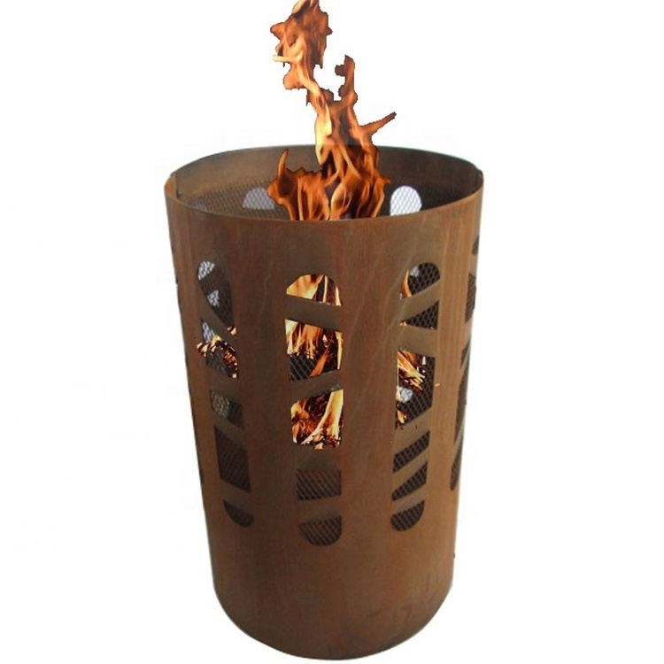 Outdoor patio barbeque bonfire Wood Burning Mesh Spark Screen Art design Corten Steel deep Stove Barrel fire poker Fire Pits