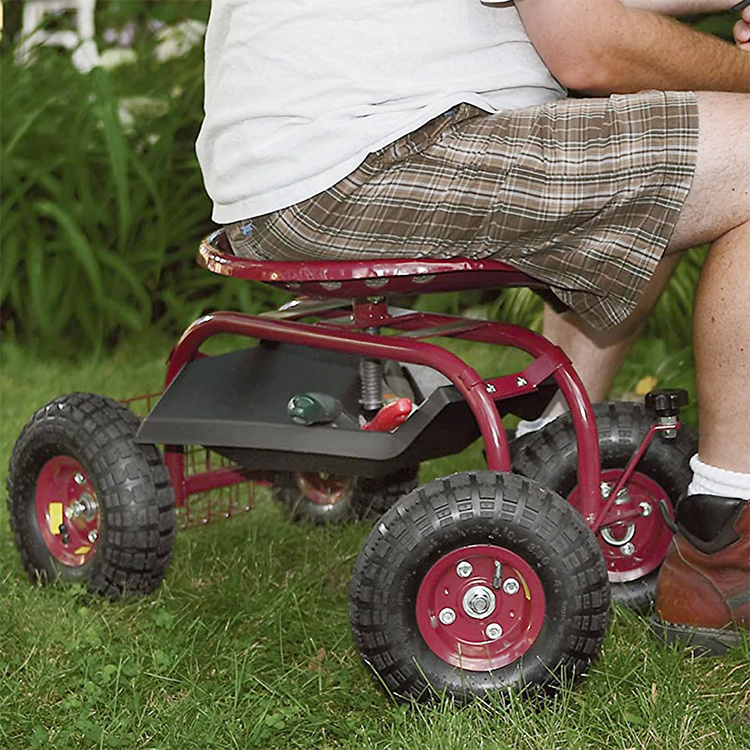 Two Wheel Garden Cart Rolling Garden Work Seat With Tool Tray Garden Scooter