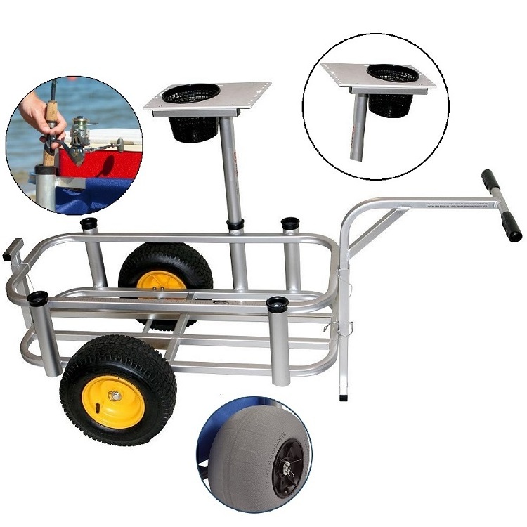 Lightweight  Aluminum Deck Folding Surf Fishing Balloon Wheel Beach Trolley Cart With Balloon Wheels for sand