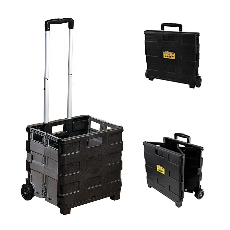 Folding Shopping Cart Rolling Utility Cart Folding and Collapsible Hand Crate on Wheels 55 Lbs Capacity