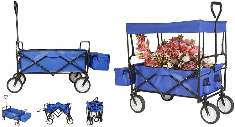 Garden Beach Picnic Folding Wagon Cart with Canopy