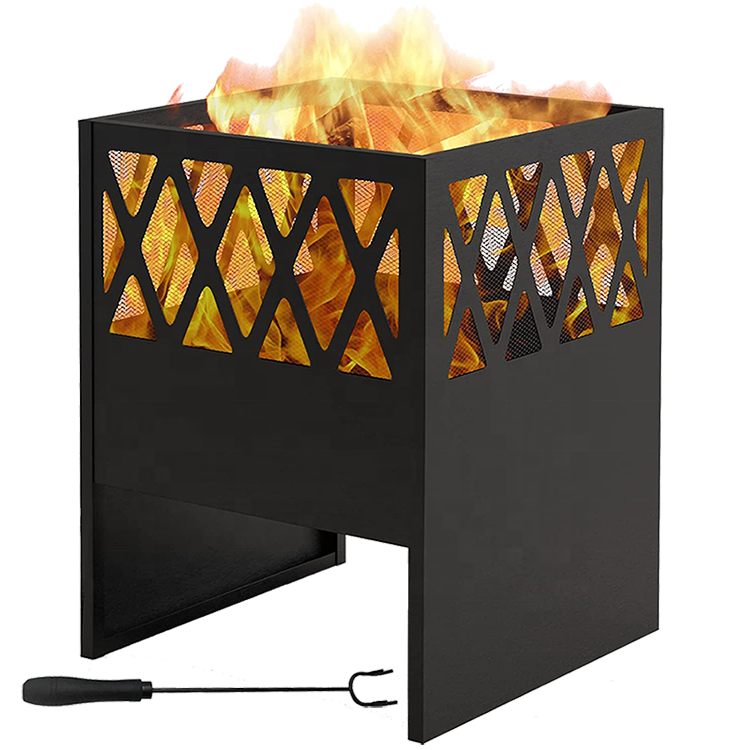 Weathering Carton steel squared fire pits Outdoor Backyard Patio wooden burning Fire Bowl with Cooking Grill Grate for sale