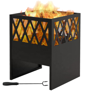 Weathering Carton steel squared fire pits Outdoor Backyard Patio wooden burning Fire Bowl with Cooking Grill Grate for sale