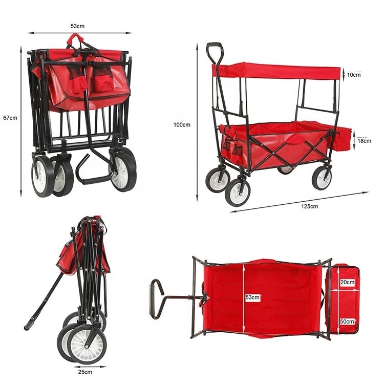 Garden Beach Picnic Folding Wagon Cart with Canopy