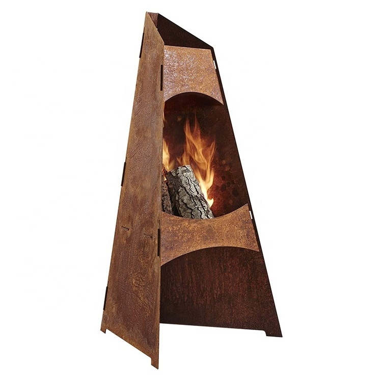 Cylinder art garden outdoor corten fireplace steel fire pit table