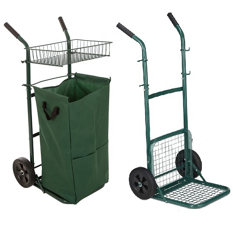 Foldable Garden Tool Cart Canvas Leaf Hand Trolley Basket Cart Waste Collection Wagon