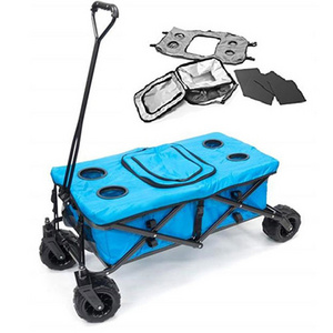 Outdoor Garden Beach Folding Ice Cooler Wagon Collapsible All Terrain Fat Tire Ice Wagon