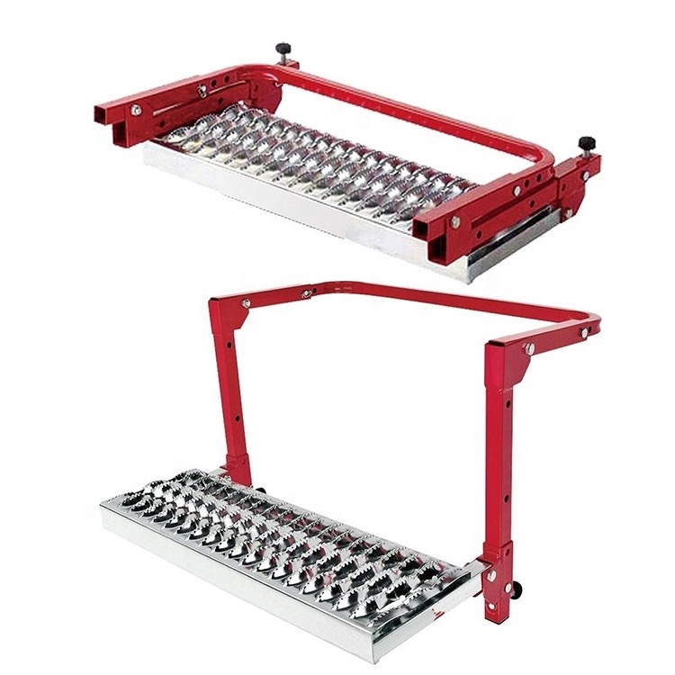 Truck adjustable tire service step ladder on car