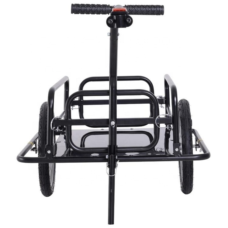 Folding Bicycle Cargo Trailer Foldable Drawbar Collapsible Sides Detachable Front and Back Gates Bike Trailer Wagon