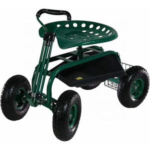 Heavy duty Height Adjustable Outdoor Garden Rolling stool Yard work seat Scooter cart with four wheels