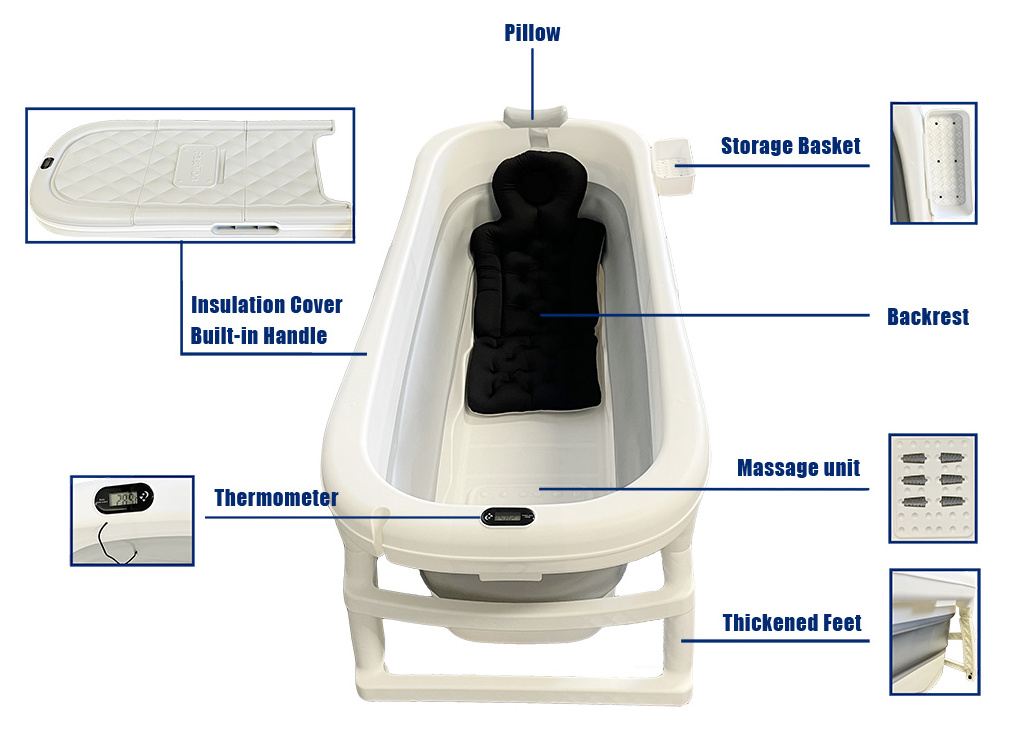 Ergonomically Designed Large home Foldable Portable Adult Freestanding Bathtub Sweat Steaming Bath Tub with Lid